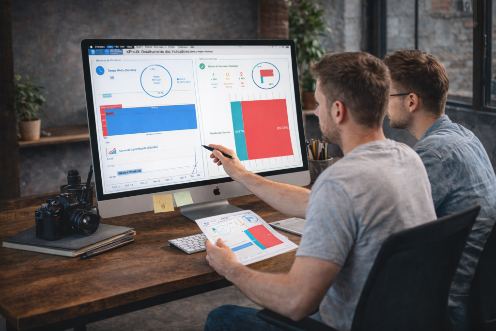 KPIsUX, análise de performance: tempo médio de uso e níveis de sucesso.